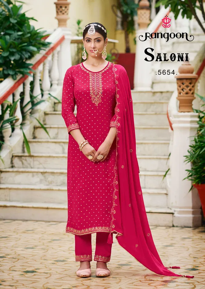 Saloni By Rangoon Chinon Kurti With Bottom Dupatta Suppliers In India